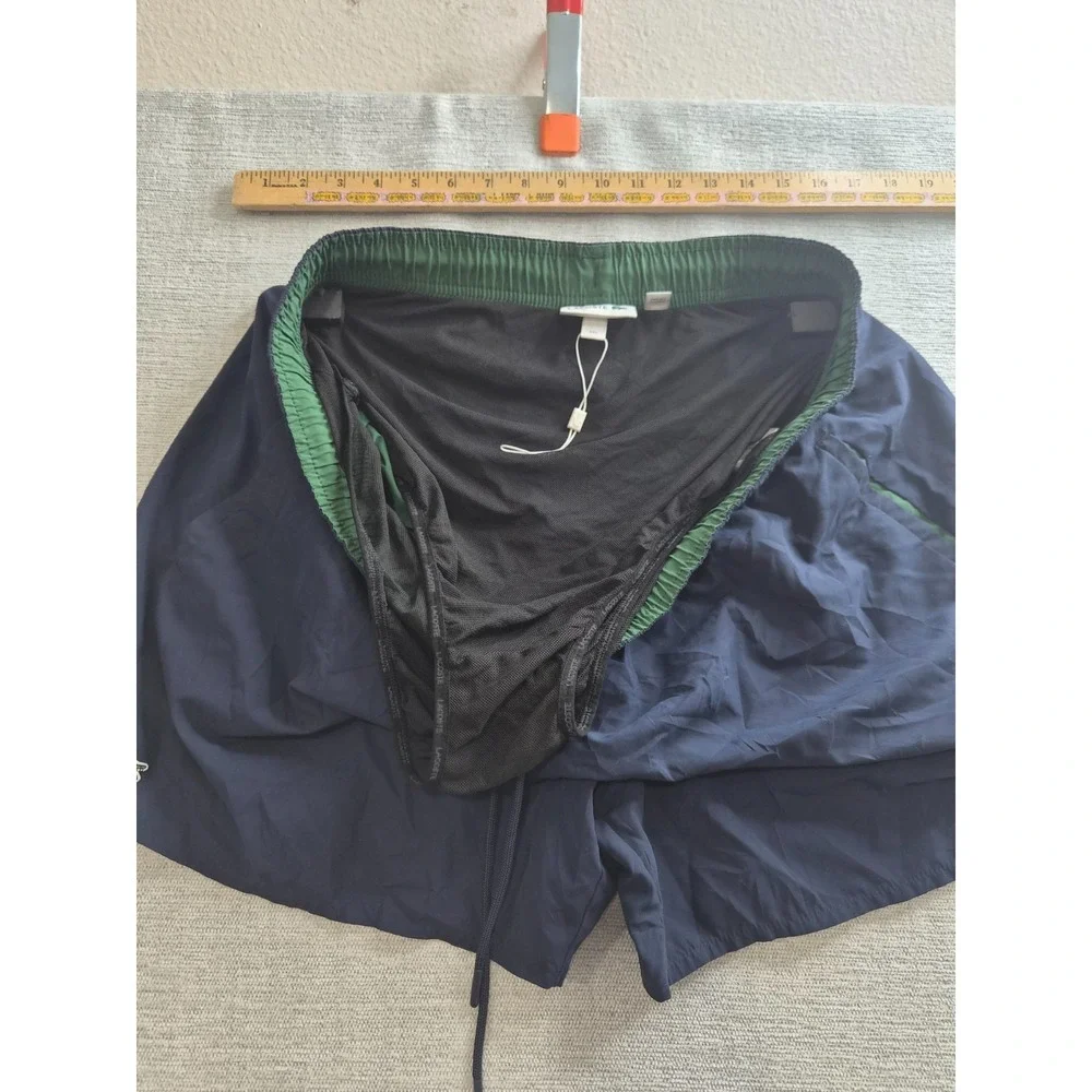 Lacoste Monochrome Swim Trunks Men 2XL Navy Blue Mesh Lined Quick Dry Drawstring